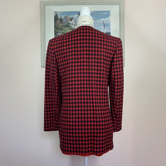 Miss Pendleton EUC wool red and black houndstooth blazer 8 - Picture 2 of 6